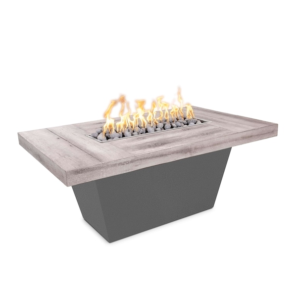 The Outdoor Plus Tacoma Wood Grain, Steel Fire Pit 48x30, Match Lit w/Flame Sense Sys., Ivory Conc. Top, Liq. Propane OPT-TACW4830FSML-IVY-SLV-LP - main
